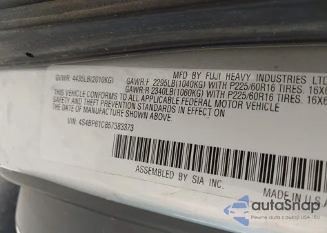 2005 Subaru Outback 2.5I из США, поврежденный, VIN 4S4BP61C857383373